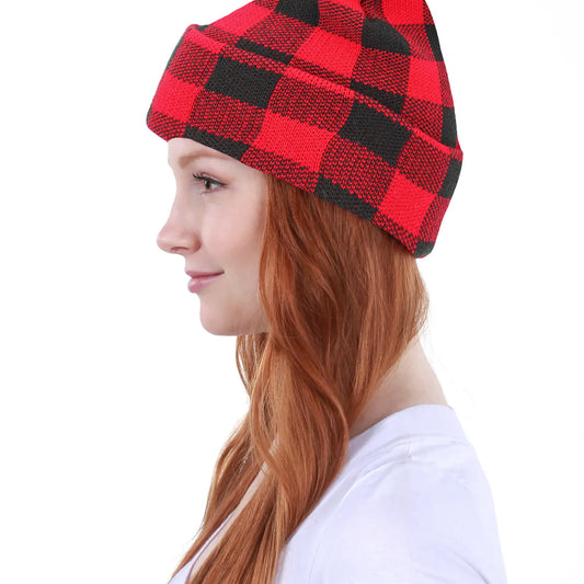 Buffalo Plaid Beanie - Red & Black