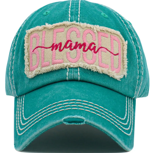 Blessed Mama Vintage Ballcap - Turquoise