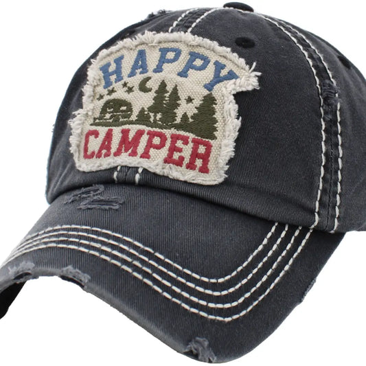 Happy Camper Vintage Hat - Black