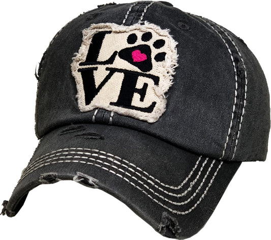 Paw Love Vintage Ball Cap - Black